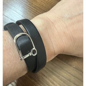 Keep Collective Black Leather Wrap Bracelet Silver Key Buckle Buckle Strength